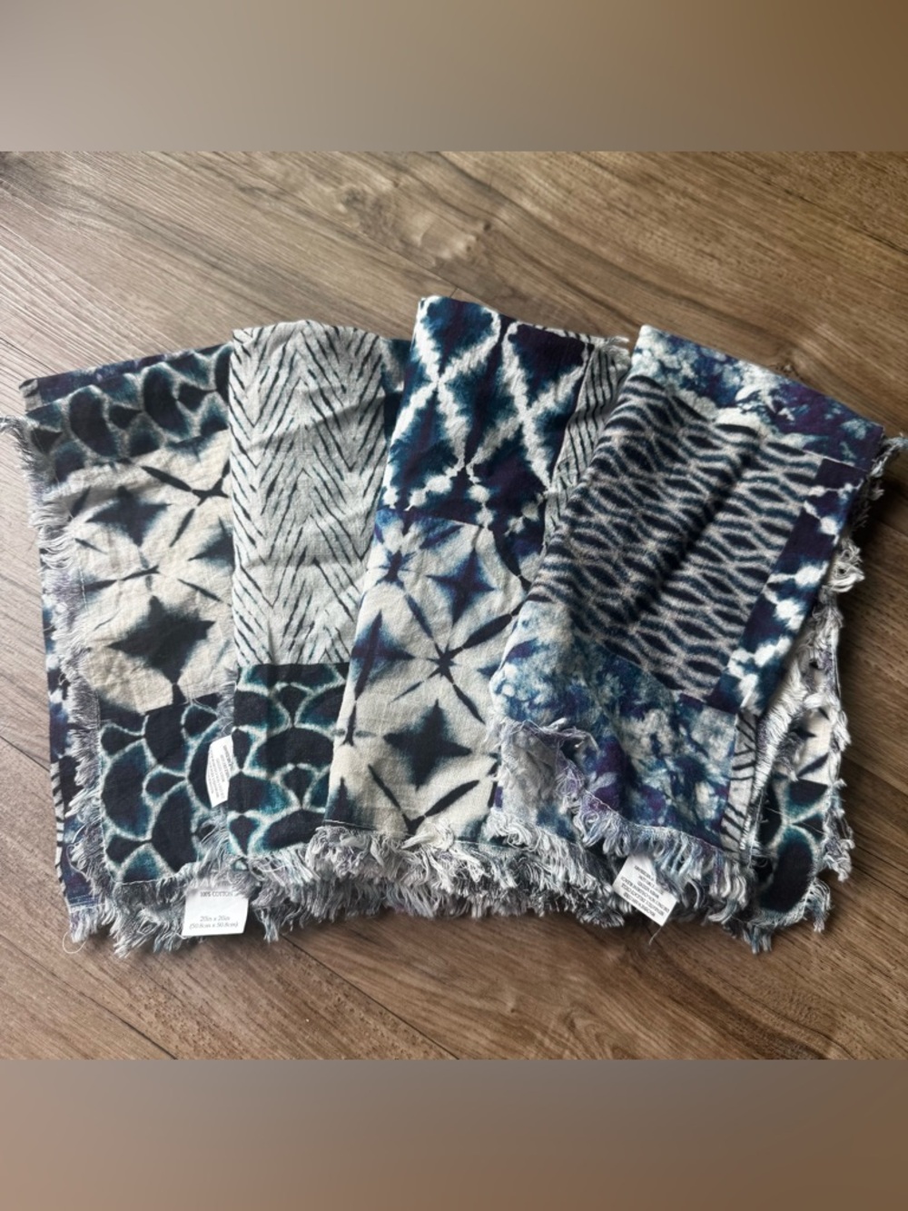 world market boho tie dye shibori cloth napkins blue indigo set of 4